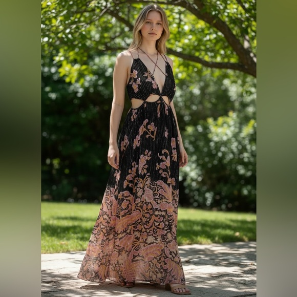 Anthropologie Dresses & Skirts - Anthropologie ladies black metallic bohemian cut out summer dress NWT!